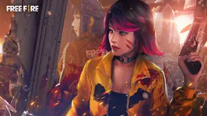 Free Fire Beta character artwork showing a fighter with a themed weapon skin