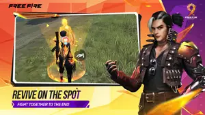 Free Fire Beta preview showing the revive on the spot feature with two characters
